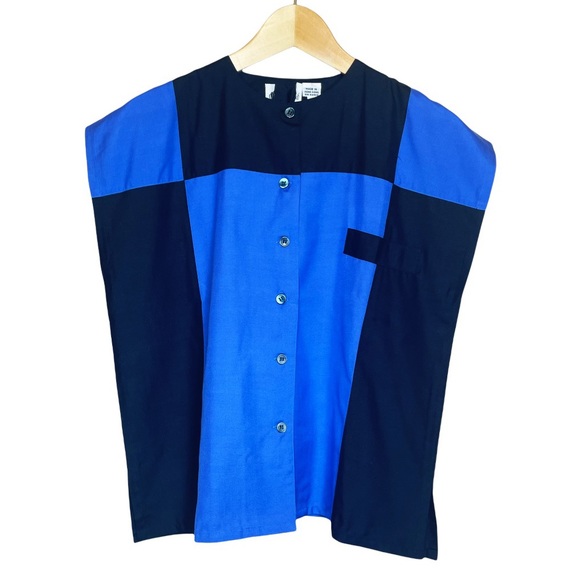 Vintage Tops - Vintage 70's Silk Colorblock Boxy Button Up Top